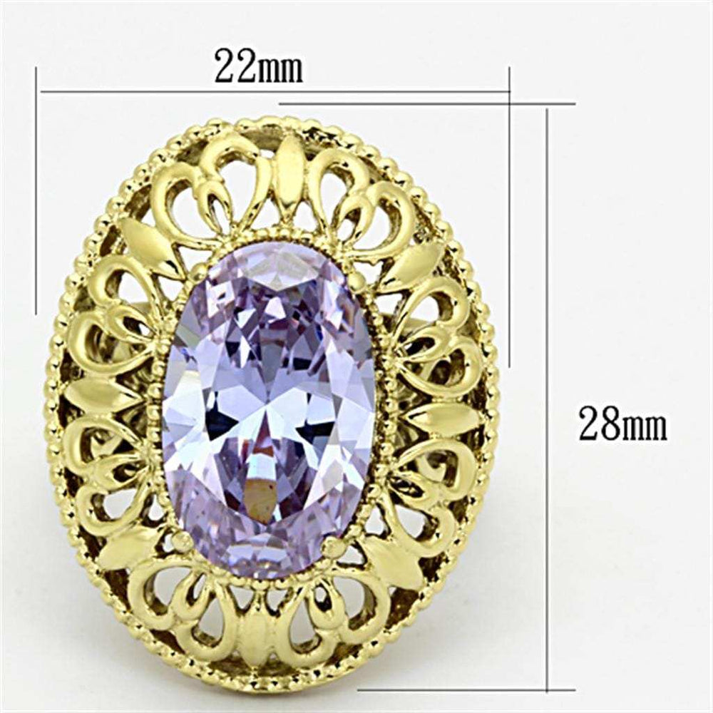 TK1110 - IP Gold(Ion Plating) Stainless Steel Ring with AAA Grade CZ in Light Amethyst - Alamode - Flyclothing LLC