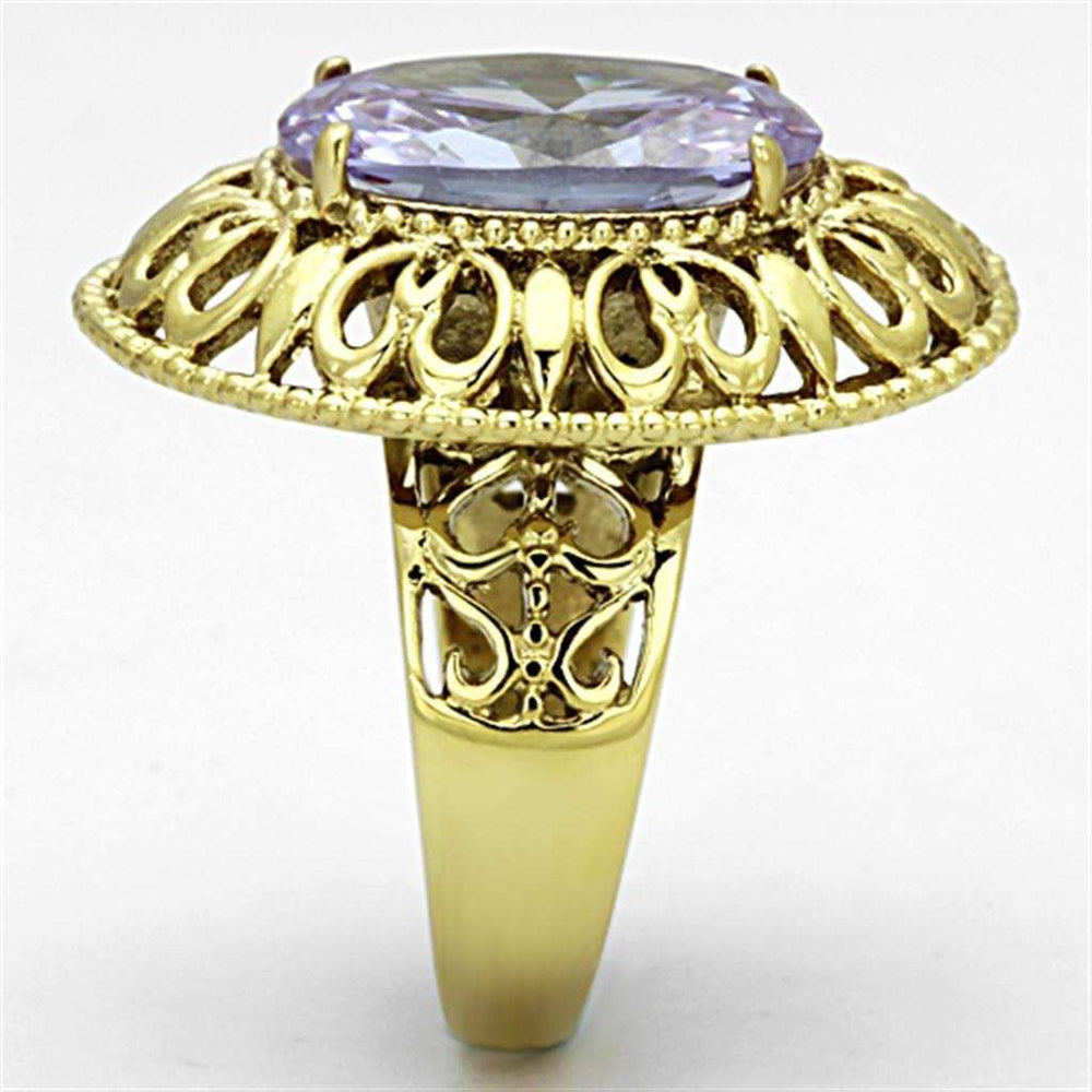 TK1110 - IP Gold(Ion Plating) Stainless Steel Ring with AAA Grade CZ in Light Amethyst - Alamode - Flyclothing LLC