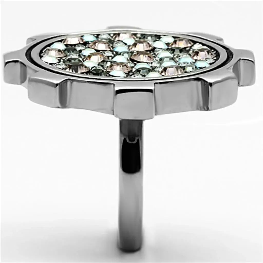 TK1113 - High polished (no plating) Stainless Steel Ring with Top Grade Crystal in Multi Color - Alamode - Flyclothing LLC