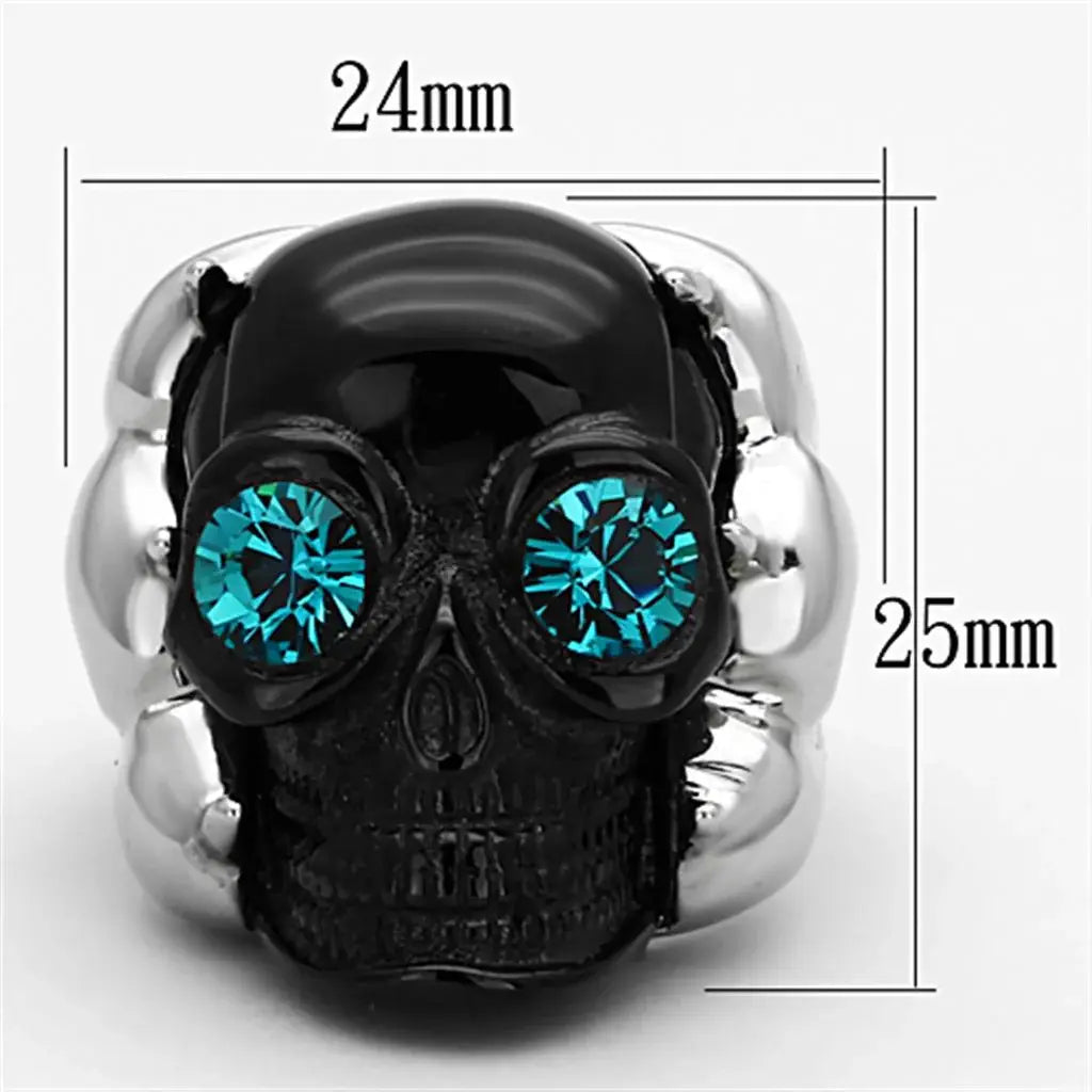 TK1118 - Two-Tone IP Black Stainless Steel Ring with Top Grade Crystal in Blue Zircon - Alamode - Flyclothing LLC