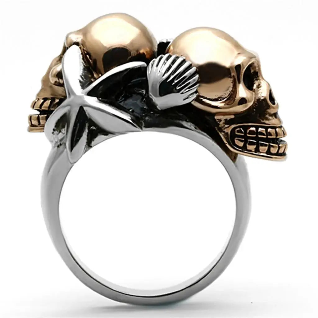 TK1119 - Two-Tone IP Rose Gold Stainless Steel Ring with Epoxy in Jet - Alamode - Flyclothing LLC