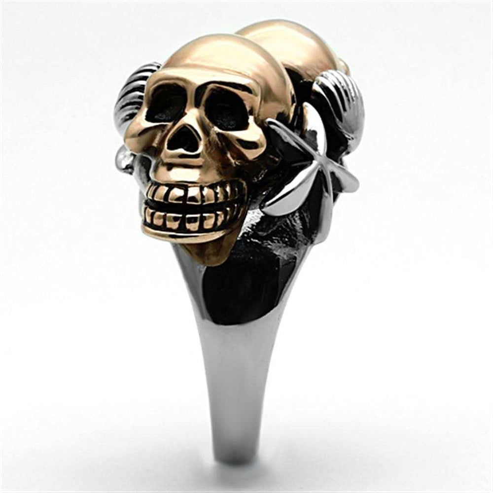 TK1119 - Two-Tone IP Rose Gold Stainless Steel Ring with Epoxy in Jet - Alamode - Flyclothing LLC