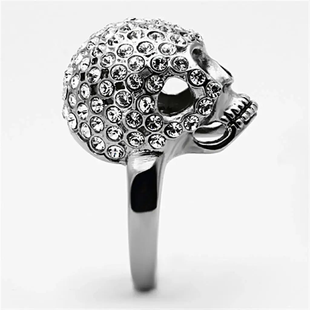 TK1120 - High polished (no plating) Stainless Steel Ring with Top Grade Crystal in Clear - Alamode - Flyclothing LLC