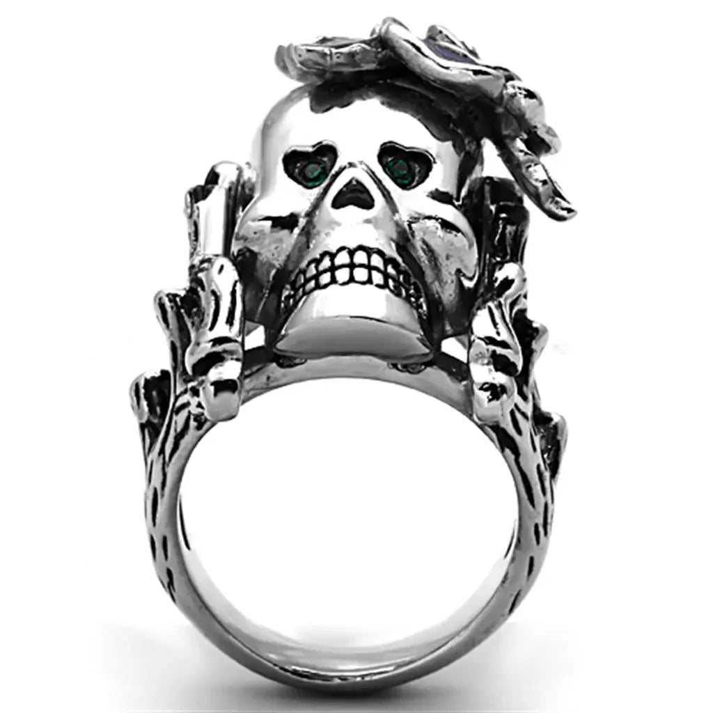 TK1122 - High polished (no plating) Stainless Steel Ring with Top Grade Crystal in Emerald - Alamode - Flyclothing LLC