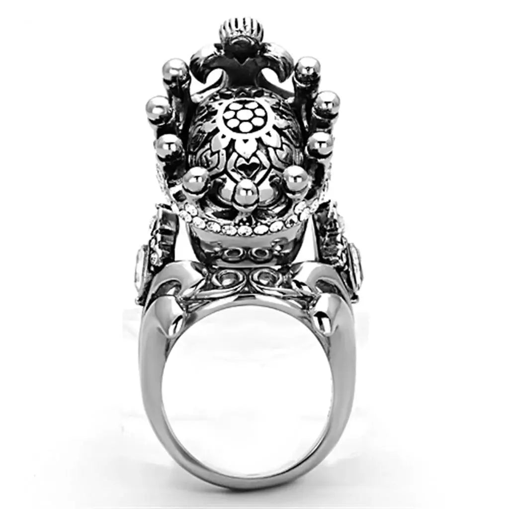 TK1123 - High polished (no plating) Stainless Steel Ring with Top Grade Crystal in Black Diamond - Alamode - Flyclothing LLC