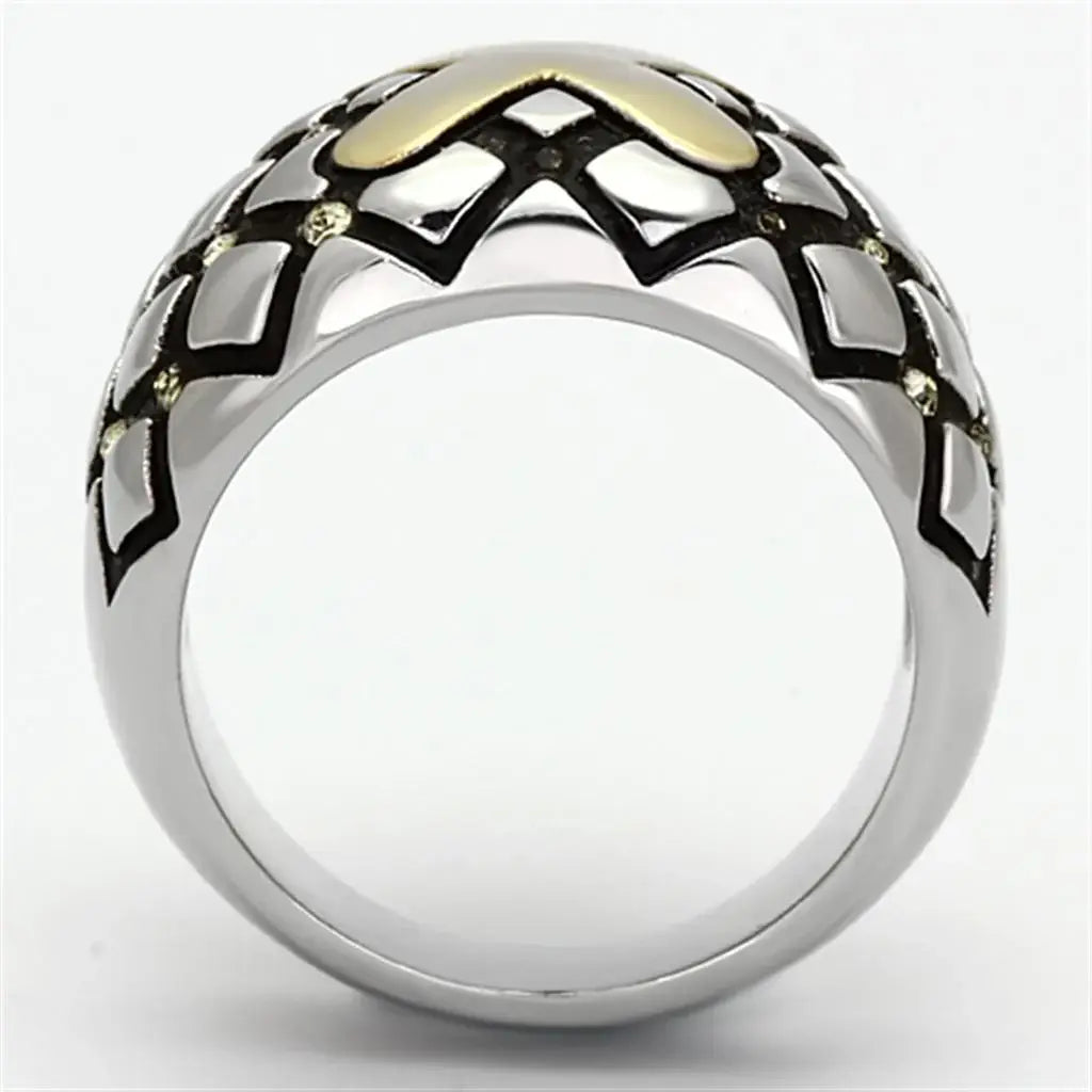 TK1131 - Two-Tone IP Gold (Ion Plating) Stainless Steel Ring with Top Grade Crystal in Citrine Yellow - Alamode - Flyclothing LLC