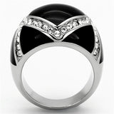 TK1132 - High polished (no plating) Stainless Steel Ring with Top Grade Crystal  in Clear - Alamode
