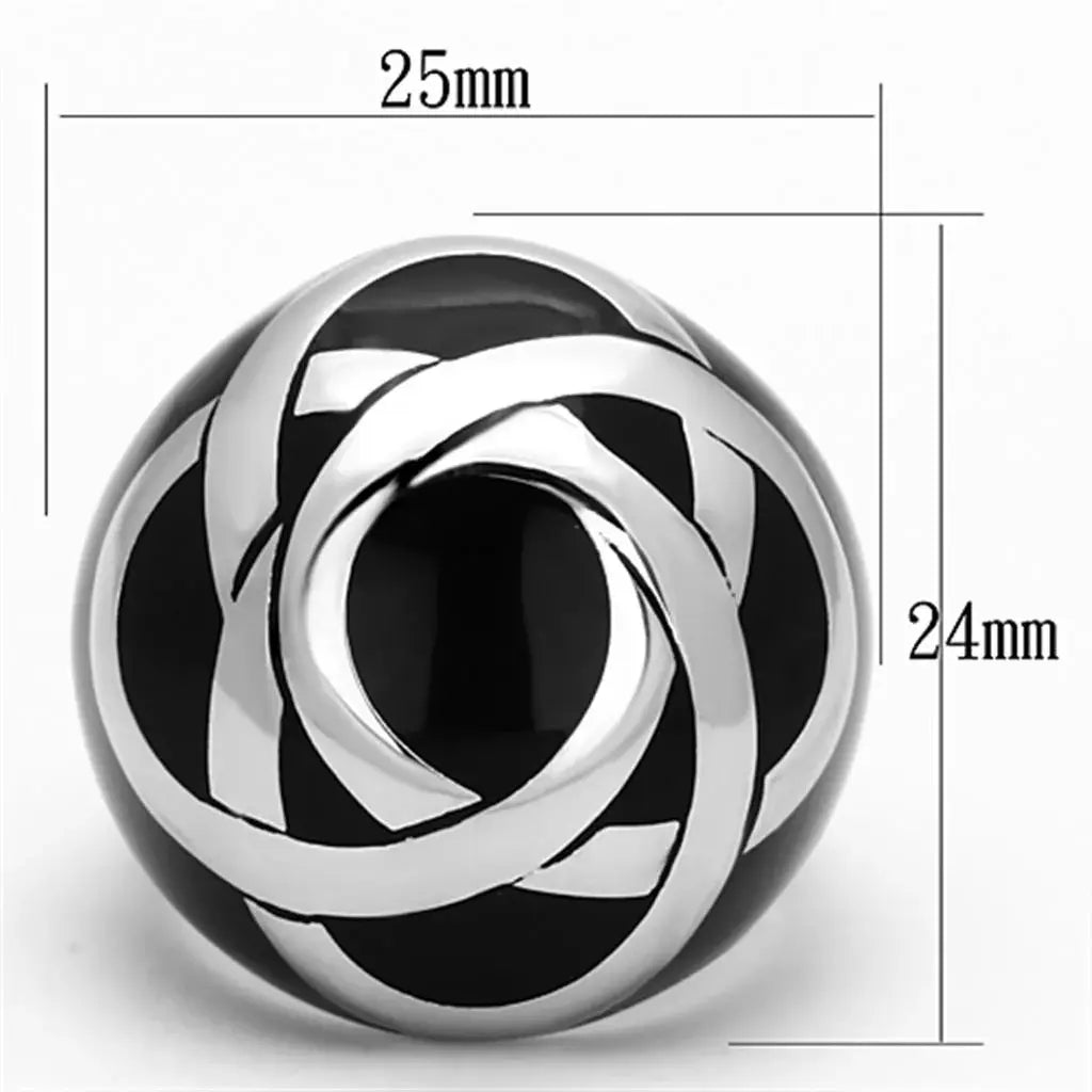 TK1133 - High polished (no plating) Stainless Steel Ring with Epoxy in Jet - Alamode - Flyclothing LLC