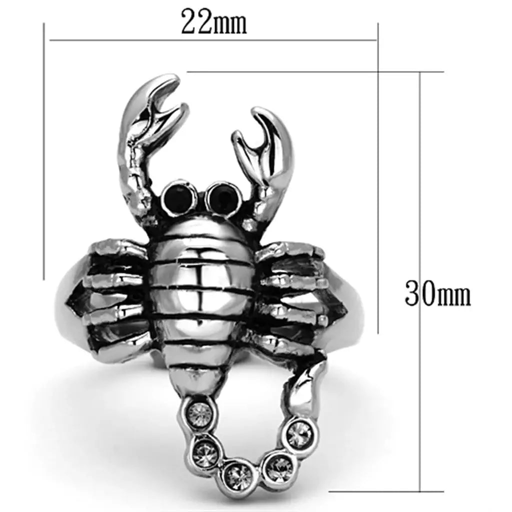 TK1135 - High polished (no plating) Stainless Steel Ring with Top Grade Crystal in Jet - Alamode - Flyclothing LLC