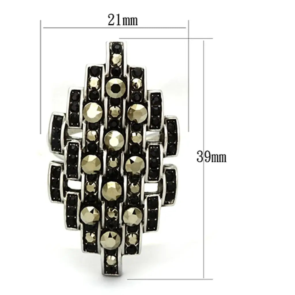 TK1136 - High polished (no plating) Stainless Steel Ring with Top Grade Crystal in Jet - Alamode - Flyclothing LLC