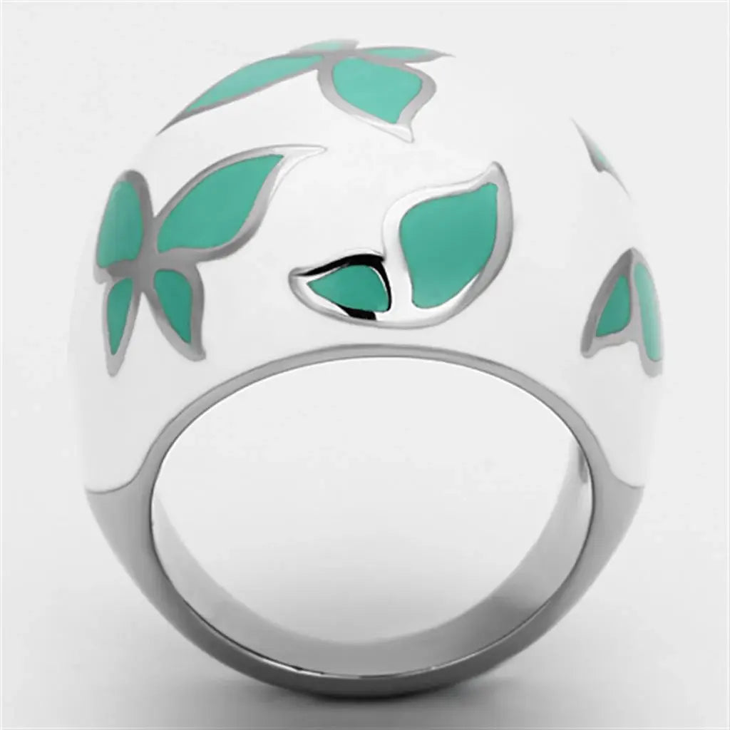 TK1137 - High polished (no plating) Stainless Steel Ring with Epoxy in Emerald - Alamode - Flyclothing LLC