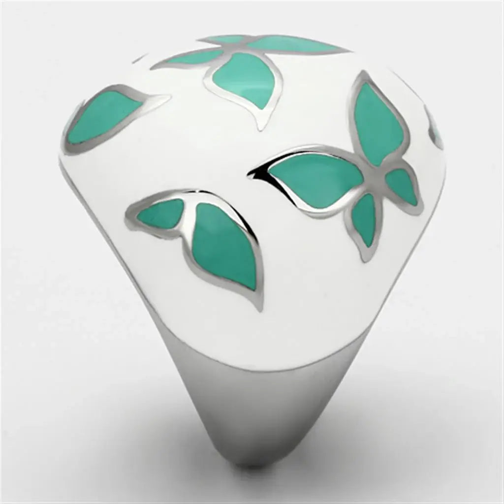 TK1137 - High polished (no plating) Stainless Steel Ring with Epoxy in Emerald - Alamode - Flyclothing LLC
