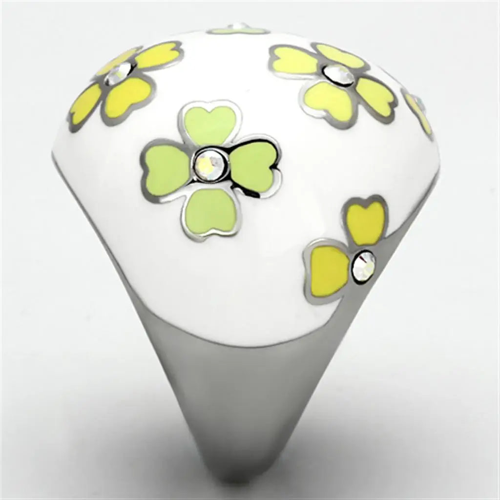 TK1139 - High polished (no plating) Stainless Steel Ring with Top Grade Crystal in Aurora Borealis (Rainbow Effect) - Alamode - Flyclothing LLC