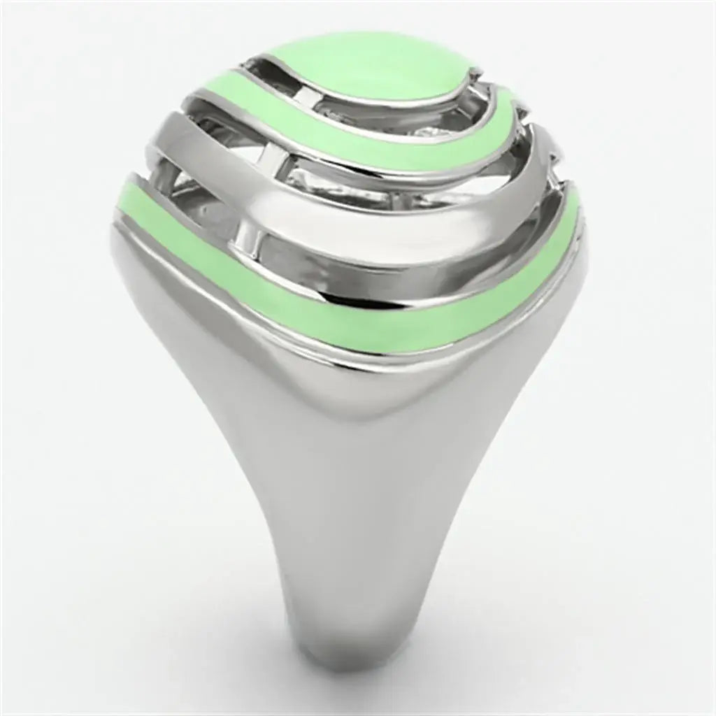 TK1140 - High polished (no plating) Stainless Steel Ring with Epoxy in Emerald - Alamode - Flyclothing LLC