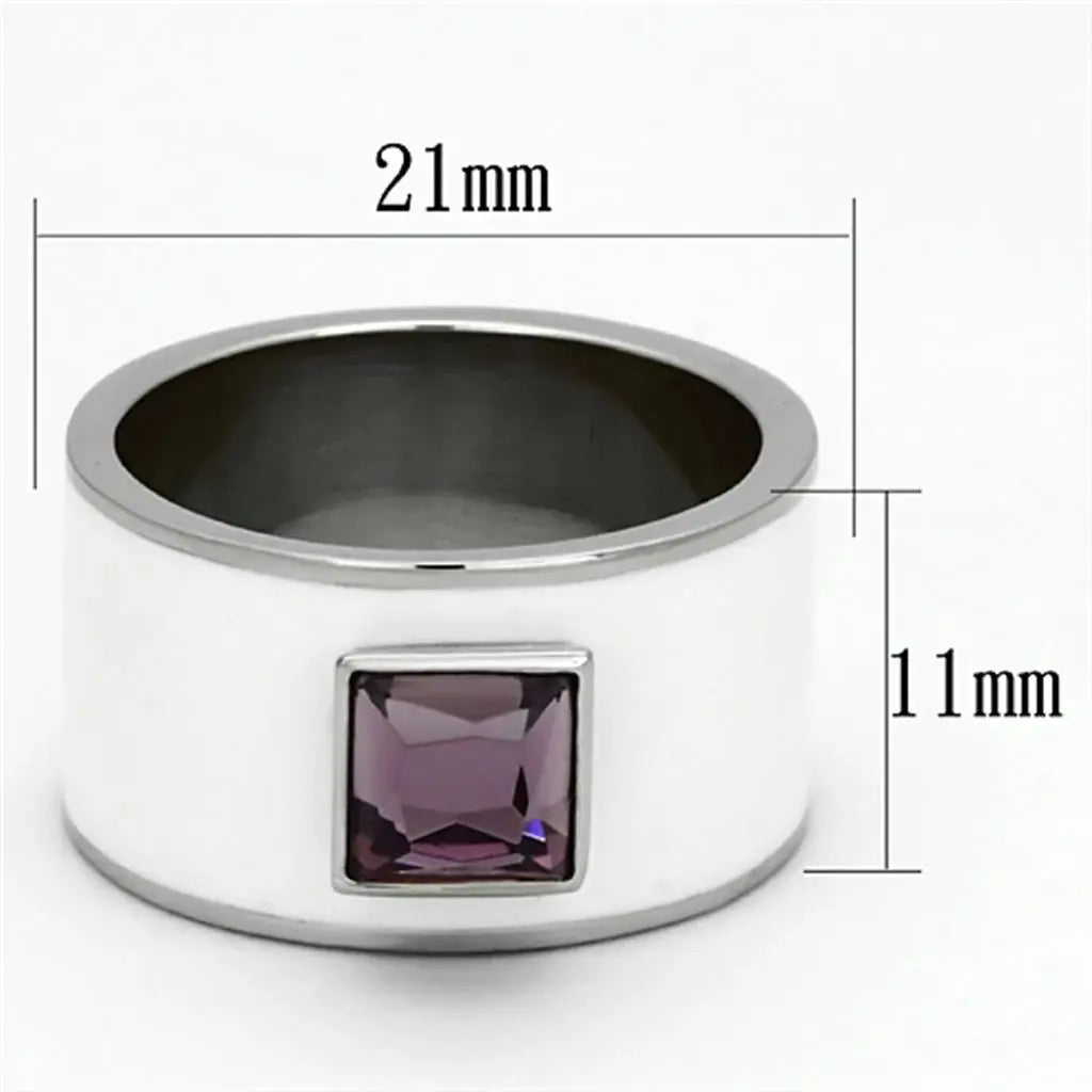 TK1142 - High polished (no plating) Stainless Steel Ring with Synthetic Synthetic Glass in Amethyst - Alamode - Flyclothing LLC