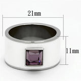 TK1142 - High polished (no plating) Stainless Steel Ring with Synthetic Synthetic Glass in Amethyst - Alamode - Flyclothing LLC
