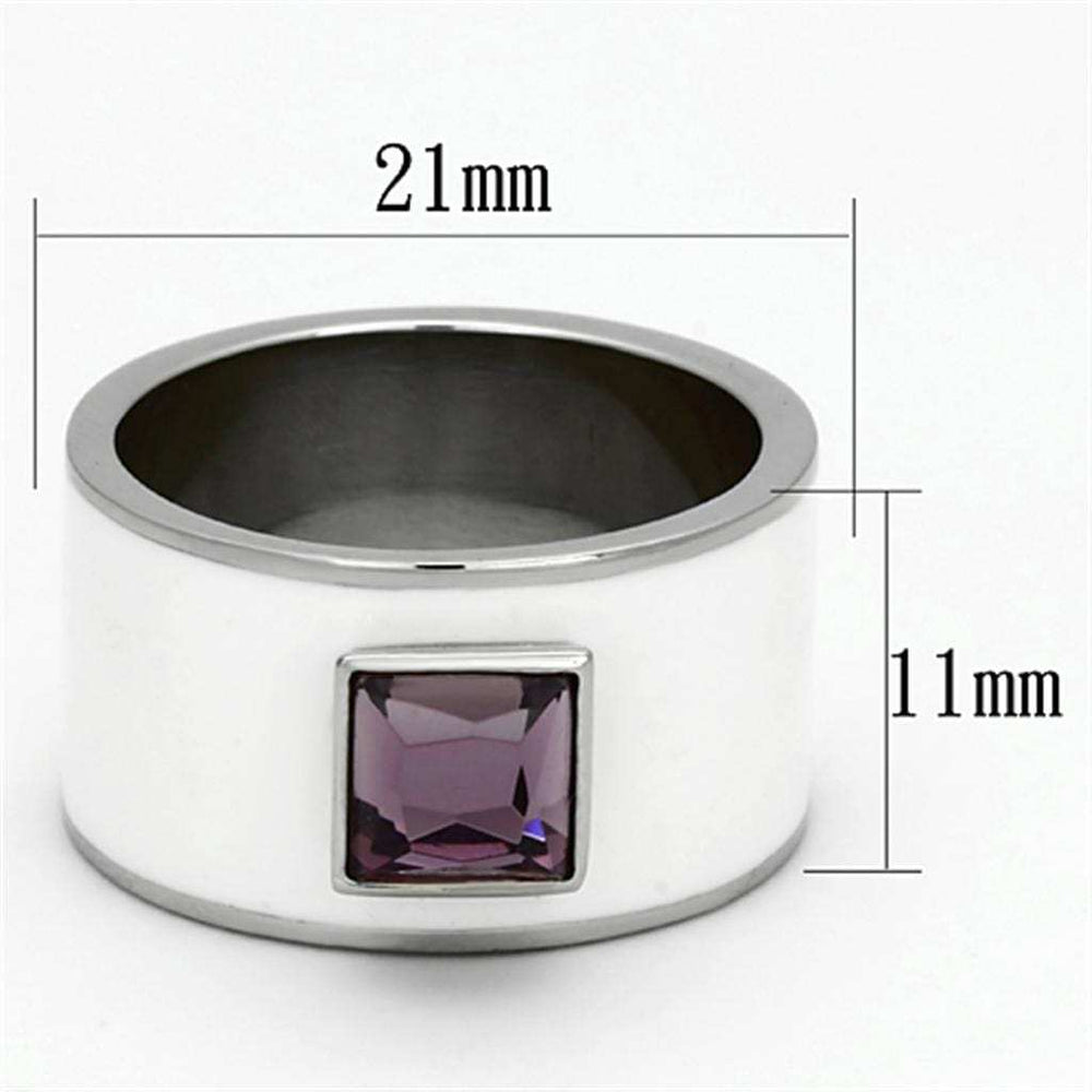 TK1142 - High polished (no plating) Stainless Steel Ring with Synthetic Synthetic Glass in Amethyst - Alamode - Flyclothing LLC