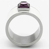 TK1142 - High polished (no plating) Stainless Steel Ring with Synthetic Synthetic Glass in Amethyst - Alamode - Flyclothing LLC