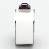 TK1142 - High polished (no plating) Stainless Steel Ring with Synthetic Synthetic Glass in Amethyst - Alamode - Flyclothing LLC