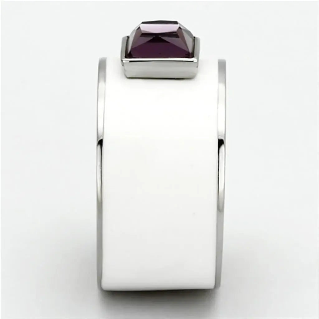 TK1142 - High polished (no plating) Stainless Steel Ring with Synthetic Synthetic Glass in Amethyst - Alamode - Flyclothing LLC