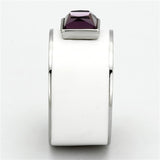 TK1142 - High polished (no plating) Stainless Steel Ring with Synthetic Synthetic Glass in Amethyst - Alamode