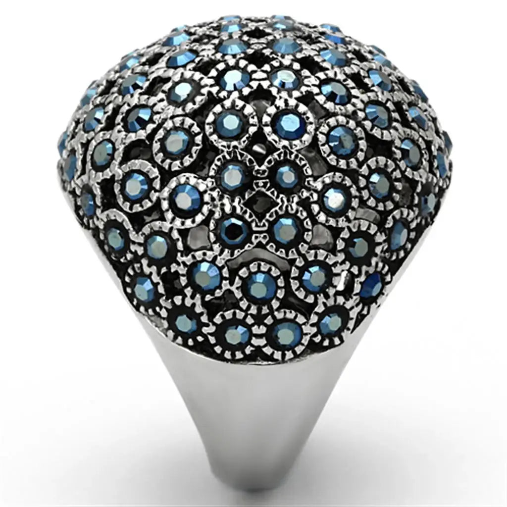 TK1143 - High polished (no plating) Stainless Steel Ring with Top Grade Crystal in Aquamarine AB - Alamode - Flyclothing LLC