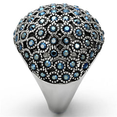 TK1143 - High polished (no plating) Stainless Steel Ring with Top Grade Crystal  in Aquamarine AB