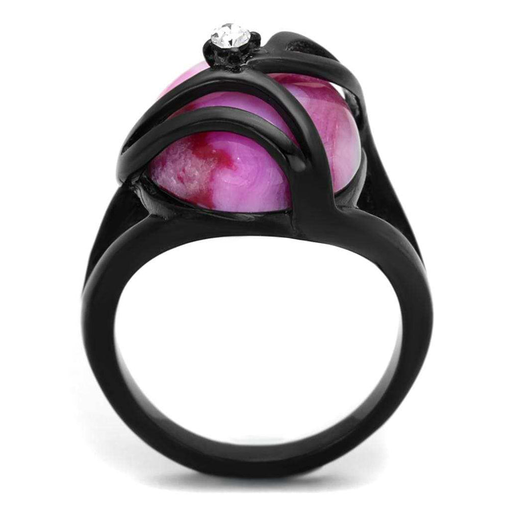 TK1144J - IP Black(Ion Plating) Stainless Steel Ring with Synthetic Cat Eye in Fuchsia - Alamode - Flyclothing LLC