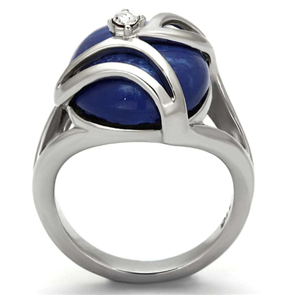 TK1144 - High polished (no plating) Stainless Steel Ring with Synthetic Synthetic Stone in Capri Blue - Alamode - Flyclothing LLC