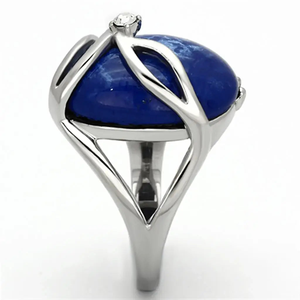 TK1144 - High polished (no plating) Stainless Steel Ring with Synthetic Synthetic Stone in Capri Blue - Alamode - Flyclothing LLC