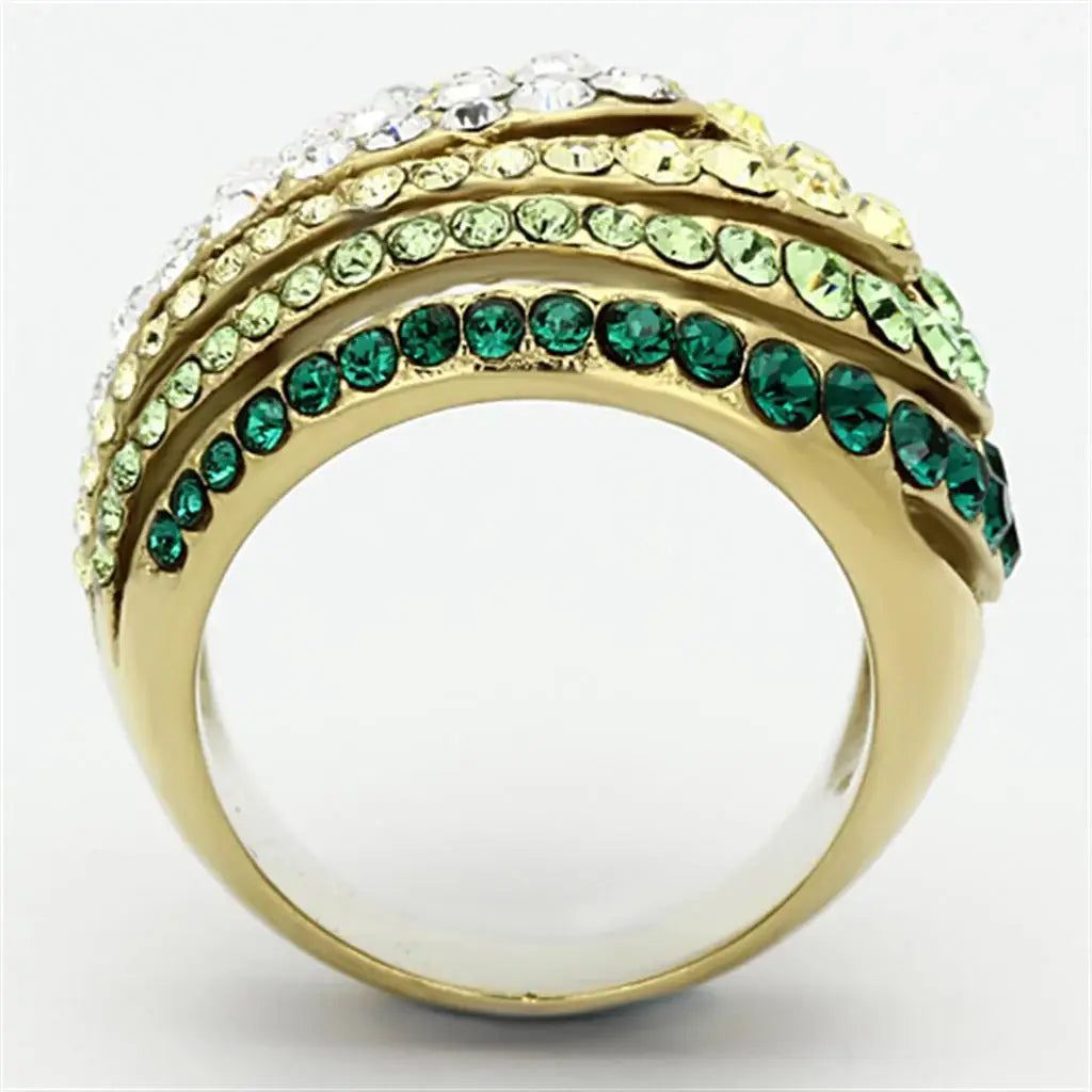 TK1145 - IP Gold(Ion Plating) Stainless Steel Ring with Top Grade Crystal in Multi Color - Alamode - Flyclothing LLC