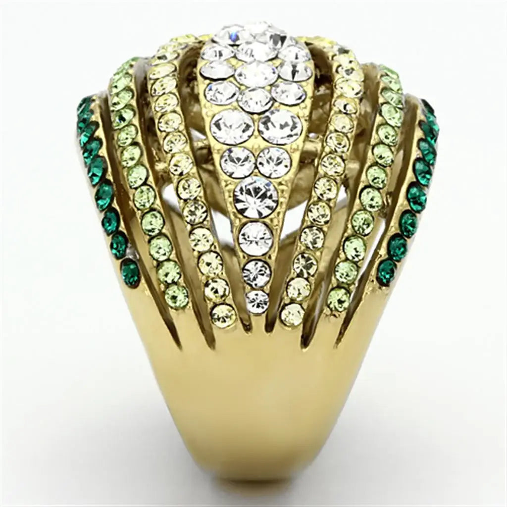 TK1145 - IP Gold(Ion Plating) Stainless Steel Ring with Top Grade Crystal in Multi Color - Alamode - Flyclothing LLC