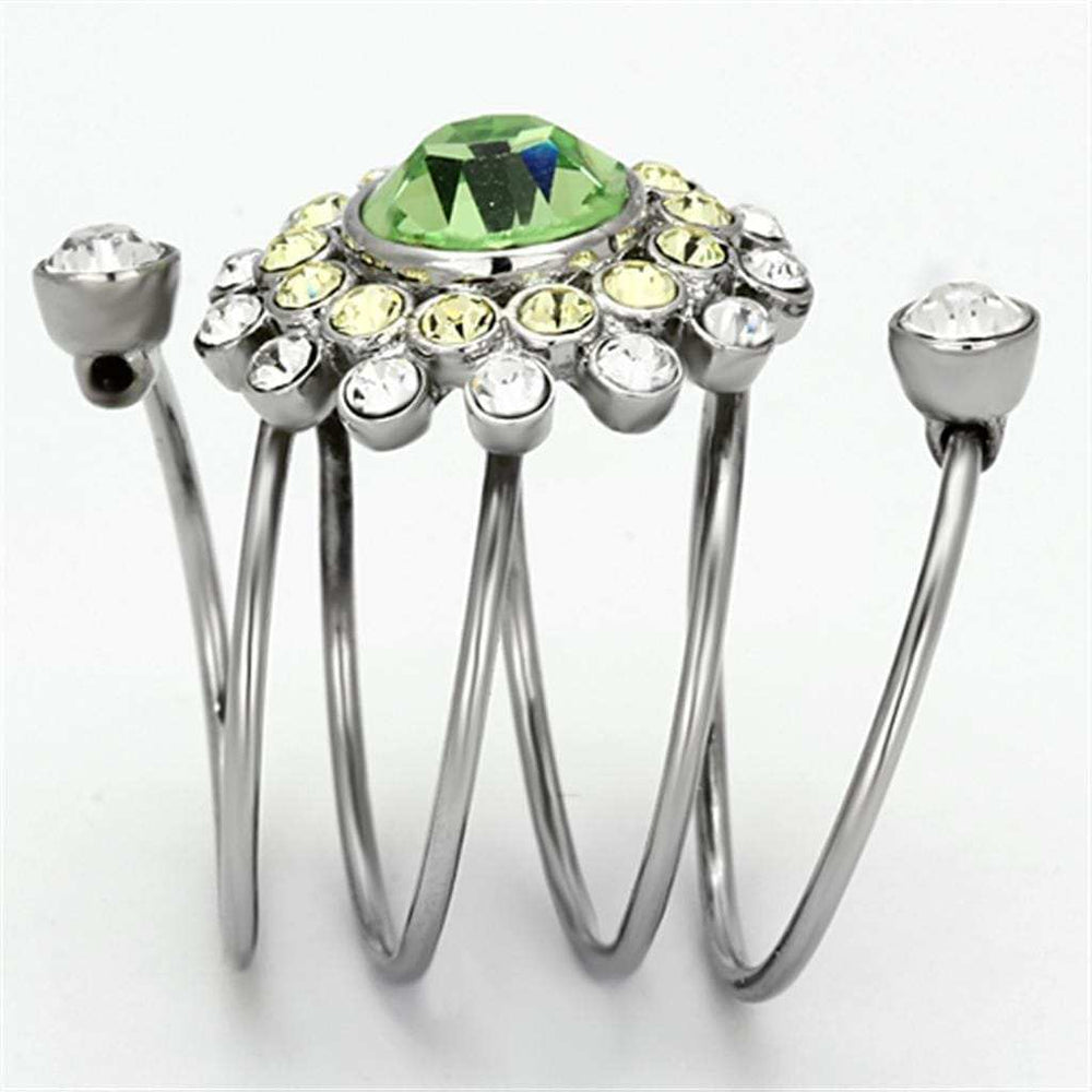 TK1148 - High polished (no plating) Stainless Steel Ring with Top Grade Crystal in Peridot - Alamode - Flyclothing LLC
