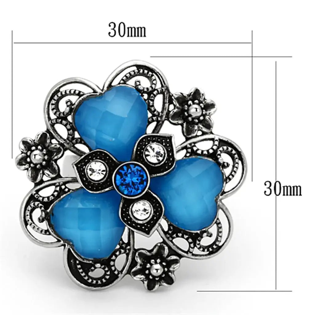TK1149 - High polished (no plating) Stainless Steel Ring with Synthetic Synthetic Stone in Sea Blue - Alamode - Flyclothing LLC