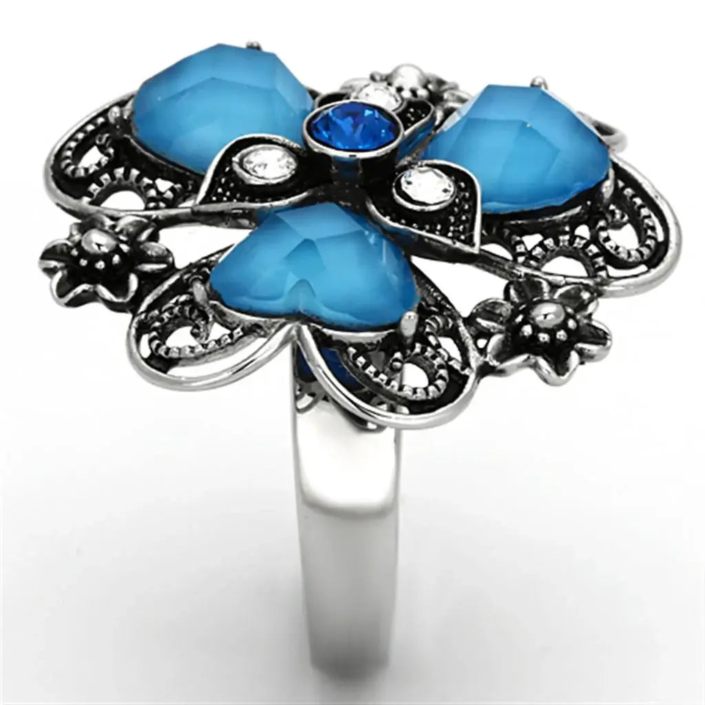 TK1149 - High polished (no plating) Stainless Steel Ring with Synthetic Synthetic Stone in Sea Blue - Alamode - Flyclothing LLC