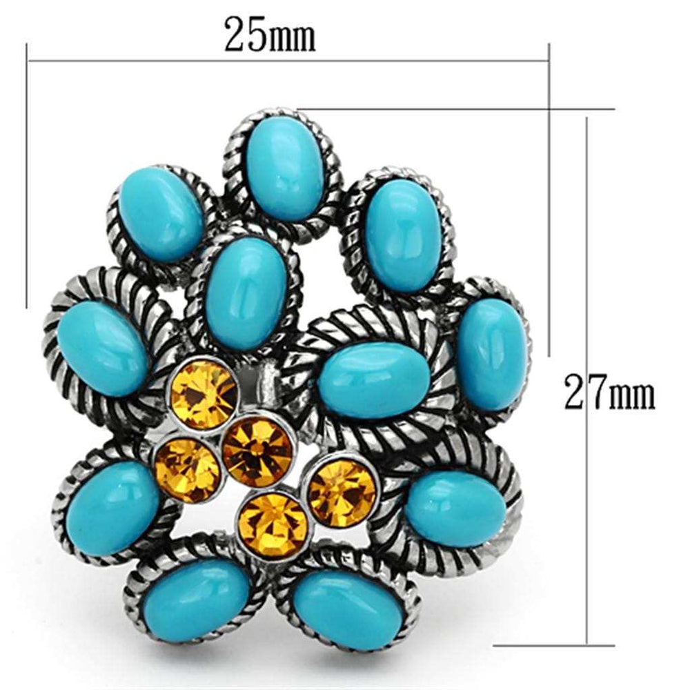 TK1150 - High polished (no plating) Stainless Steel Ring with Synthetic Synthetic Stone in Turquoise - Alamode - Flyclothing LLC