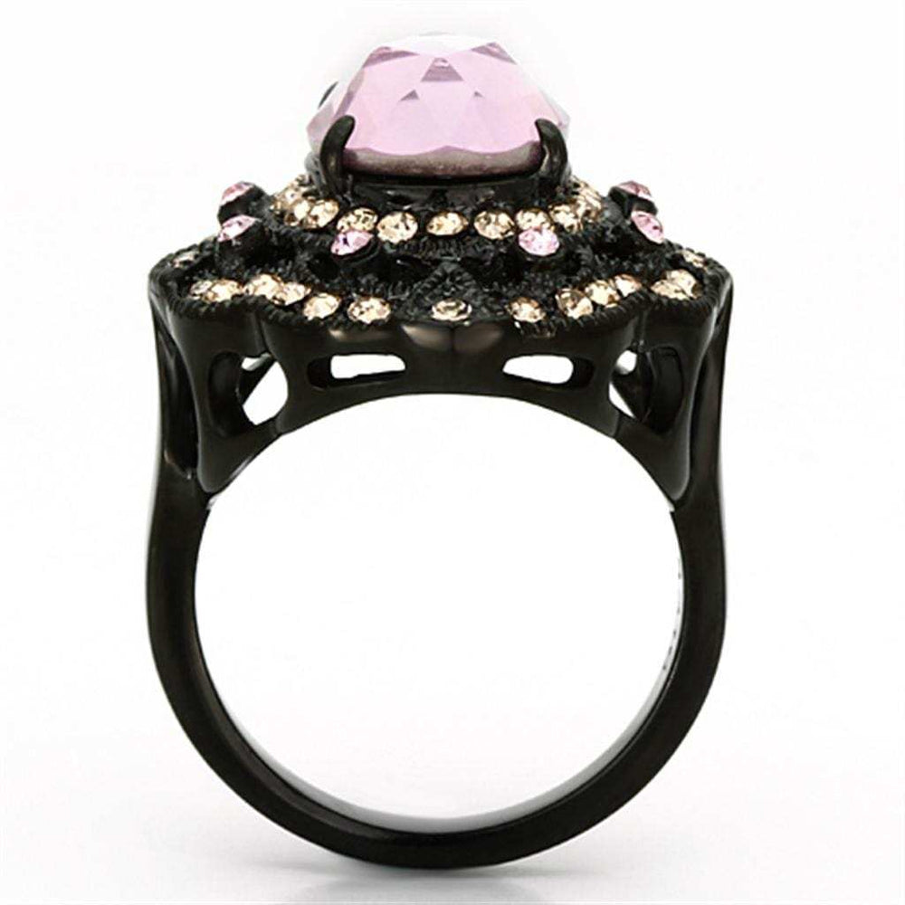 TK1154 - IP Black(Ion Plating) Stainless Steel Ring with Top Grade Crystal in Light Rose - Alamode - Flyclothing LLC
