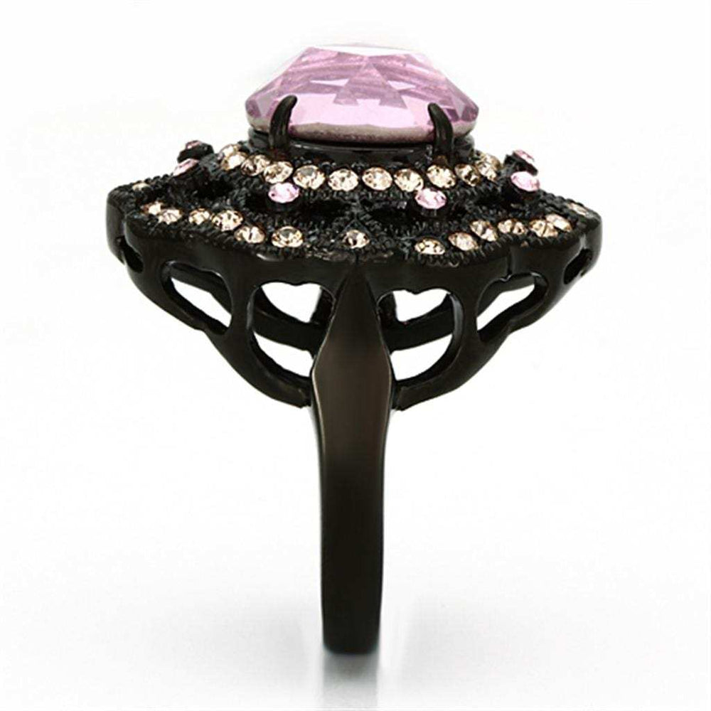 TK1154 - IP Black(Ion Plating) Stainless Steel Ring with Top Grade Crystal in Light Rose - Alamode - Flyclothing LLC