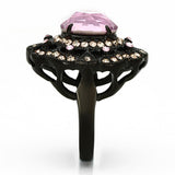 TK1154 - IP Black(Ion Plating) Stainless Steel Ring with Top Grade Crystal  in Light Rose - Alamode