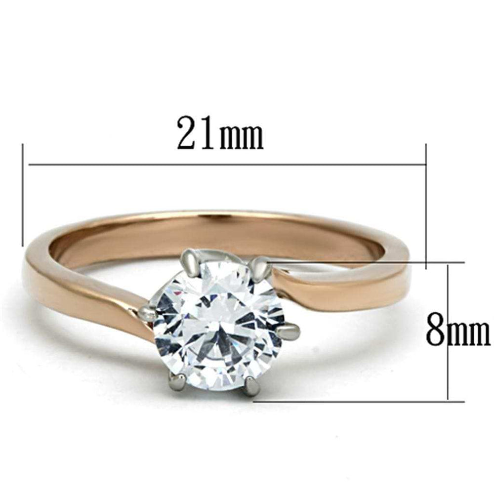 TK1161 - Two-Tone IP Rose Gold Stainless Steel Ring with AAA Grade CZ in Clear - Alamode - Flyclothing LLC