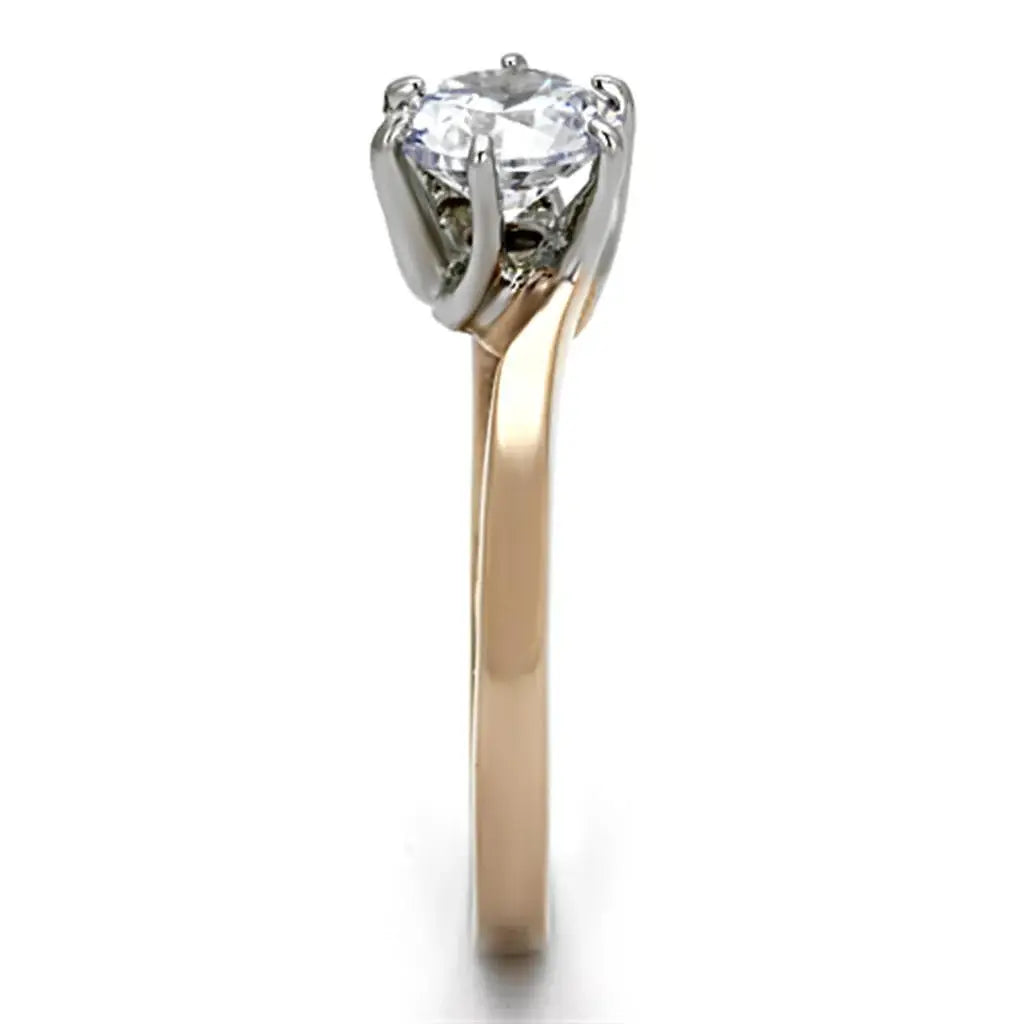 TK1161 - Two-Tone IP Rose Gold Stainless Steel Ring with AAA Grade CZ in Clear - Alamode - Flyclothing LLC