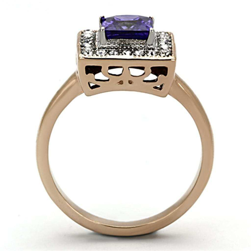 TK1162 - Two-Tone IP Rose Gold Stainless Steel Ring with AAA Grade CZ in Tanzanite - Alamode - Flyclothing LLC