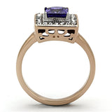 TK1162 - Two-Tone IP Rose Gold Stainless Steel Ring with AAA Grade CZ  in Tanzanite - Alamode