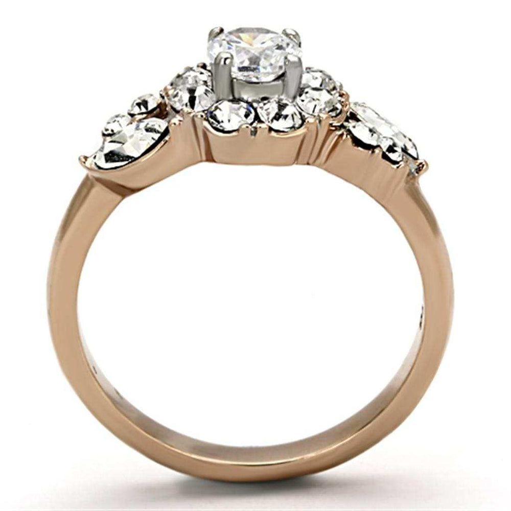 TK1164 - Two-Tone IP Rose Gold Stainless Steel Ring with AAA Grade CZ in Clear - Alamode - Flyclothing LLC