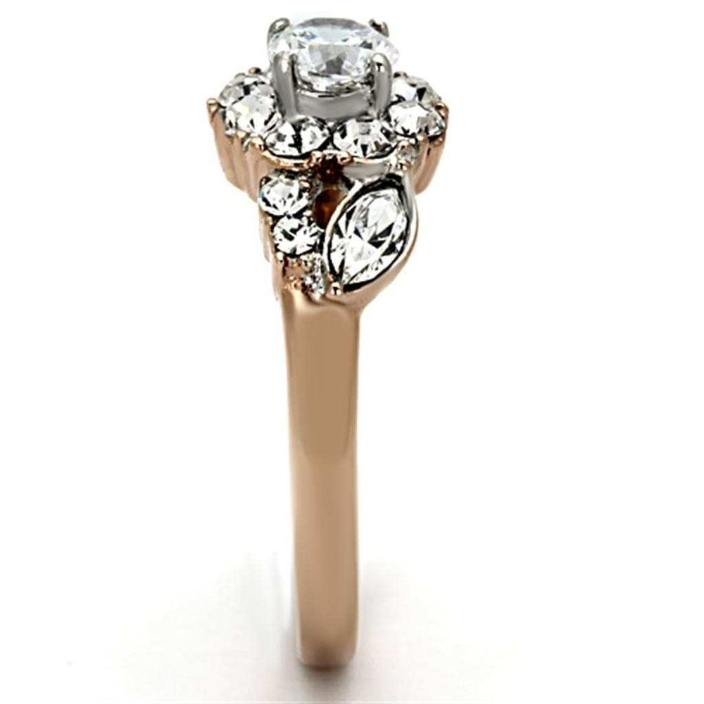 TK1164 - Two-Tone IP Rose Gold Stainless Steel Ring with AAA Grade CZ in Clear - Alamode - Flyclothing LLC
