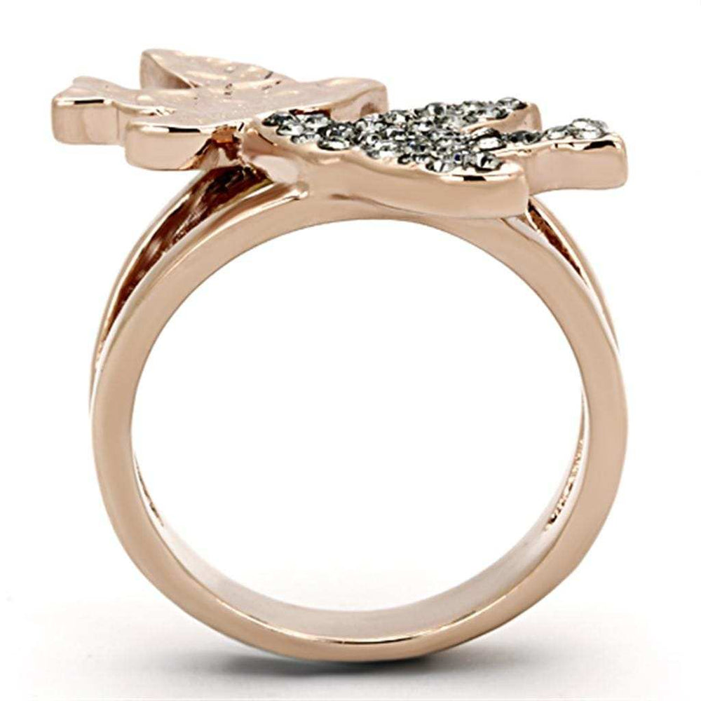TK1165 - Two-Tone IP Rose Gold Stainless Steel Ring with Top Grade Crystal in Black Diamond - Alamode - Flyclothing LLC