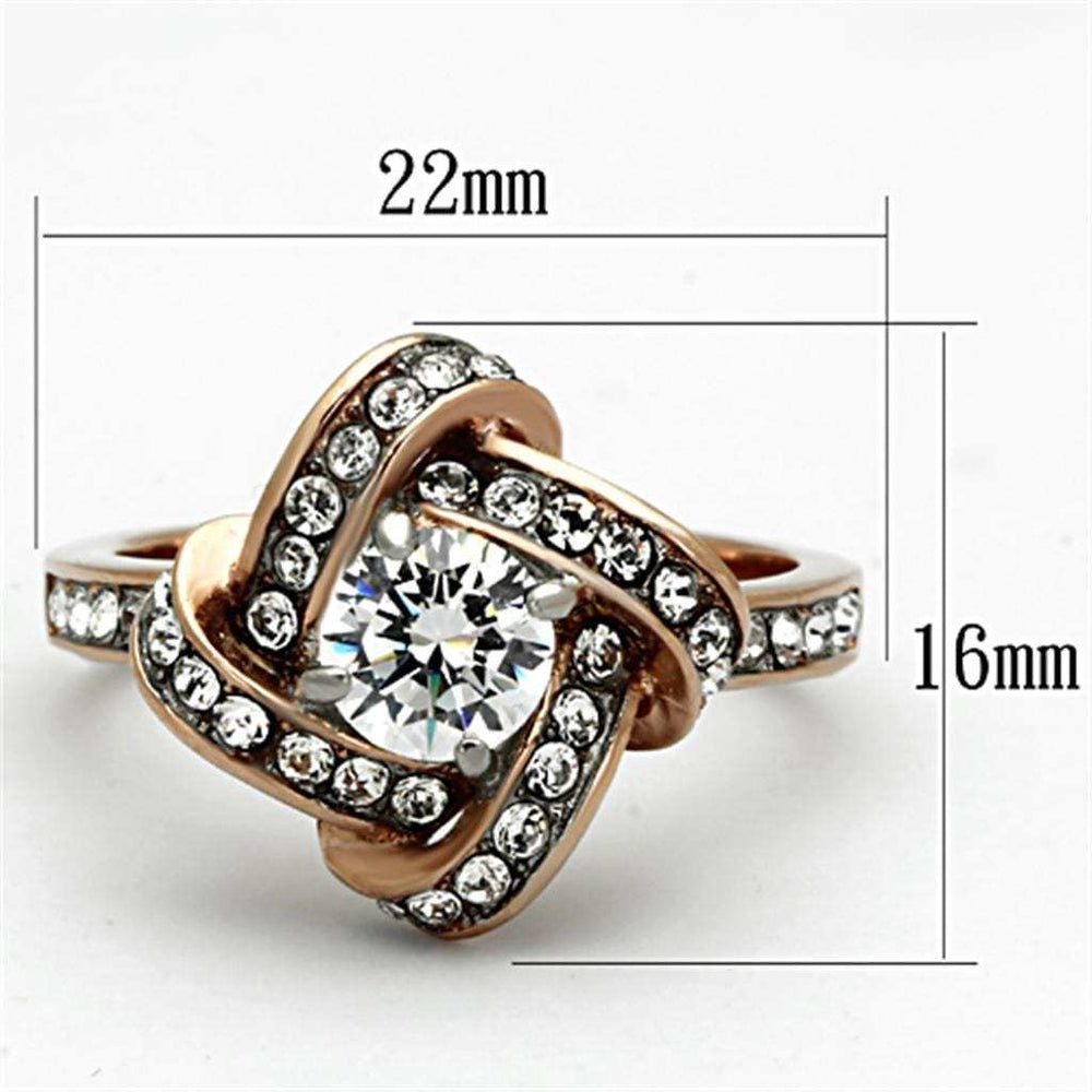 TK1166 - Two-Tone IP Rose Gold Stainless Steel Ring with AAA Grade CZ in Clear - Alamode - Flyclothing LLC