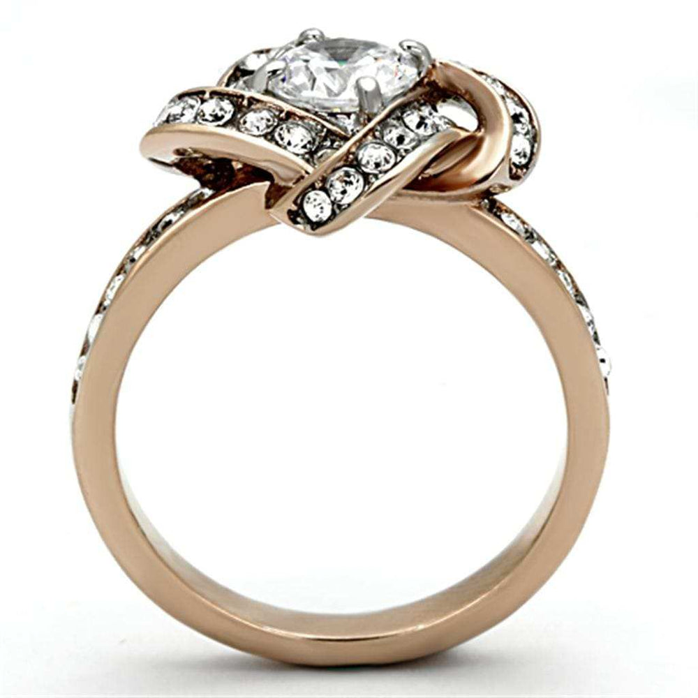 TK1166 - Two-Tone IP Rose Gold Stainless Steel Ring with AAA Grade CZ in Clear - Alamode - Flyclothing LLC