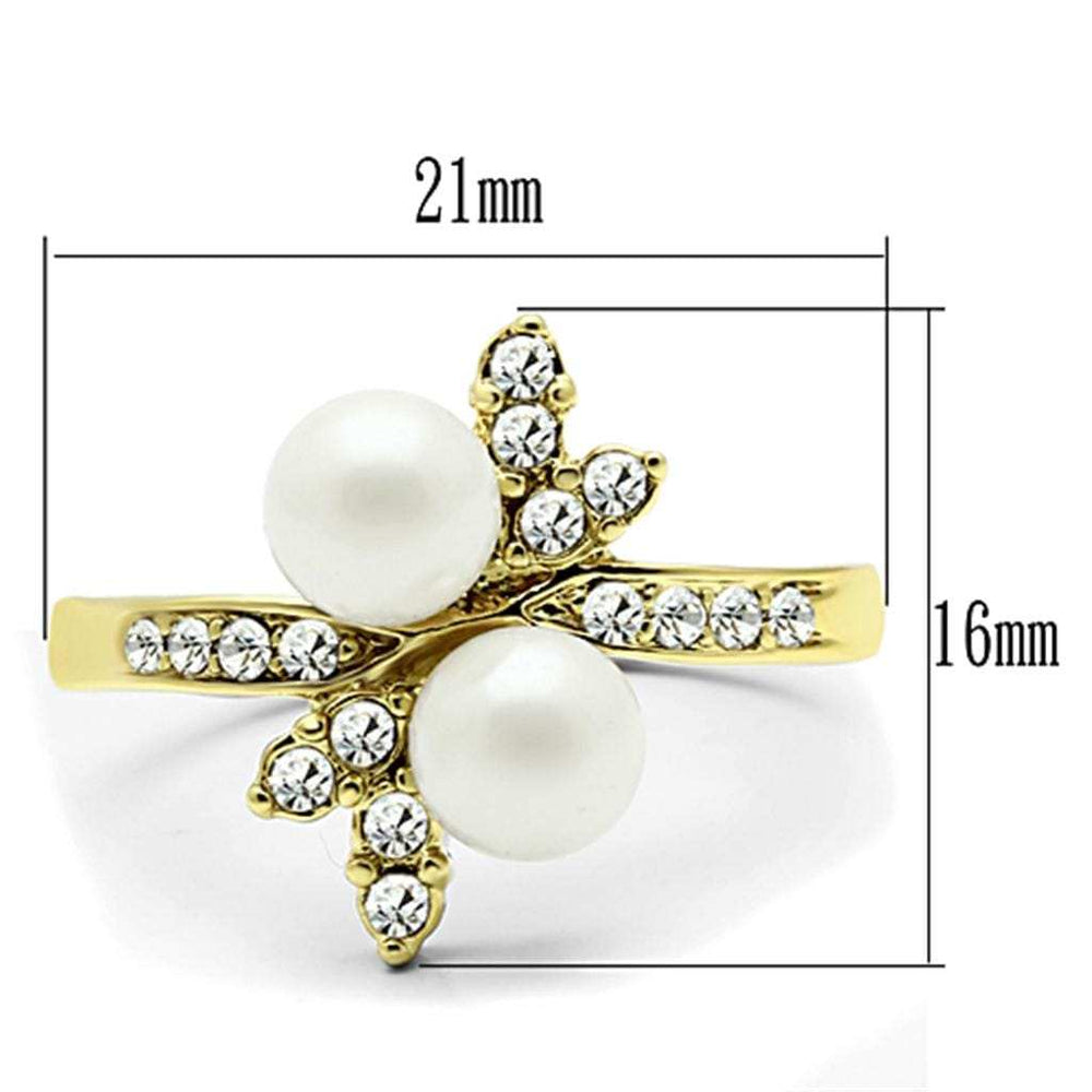 TK116G - IP Gold(Ion Plating) Stainless Steel Ring with Synthetic Pearl in White - Alamode - Flyclothing LLC