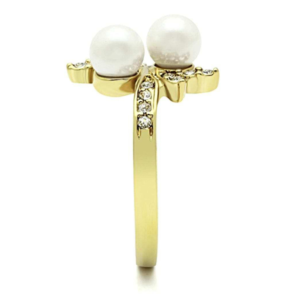 TK116G - IP Gold(Ion Plating) Stainless Steel Ring with Synthetic Pearl in White - Alamode - Flyclothing LLC